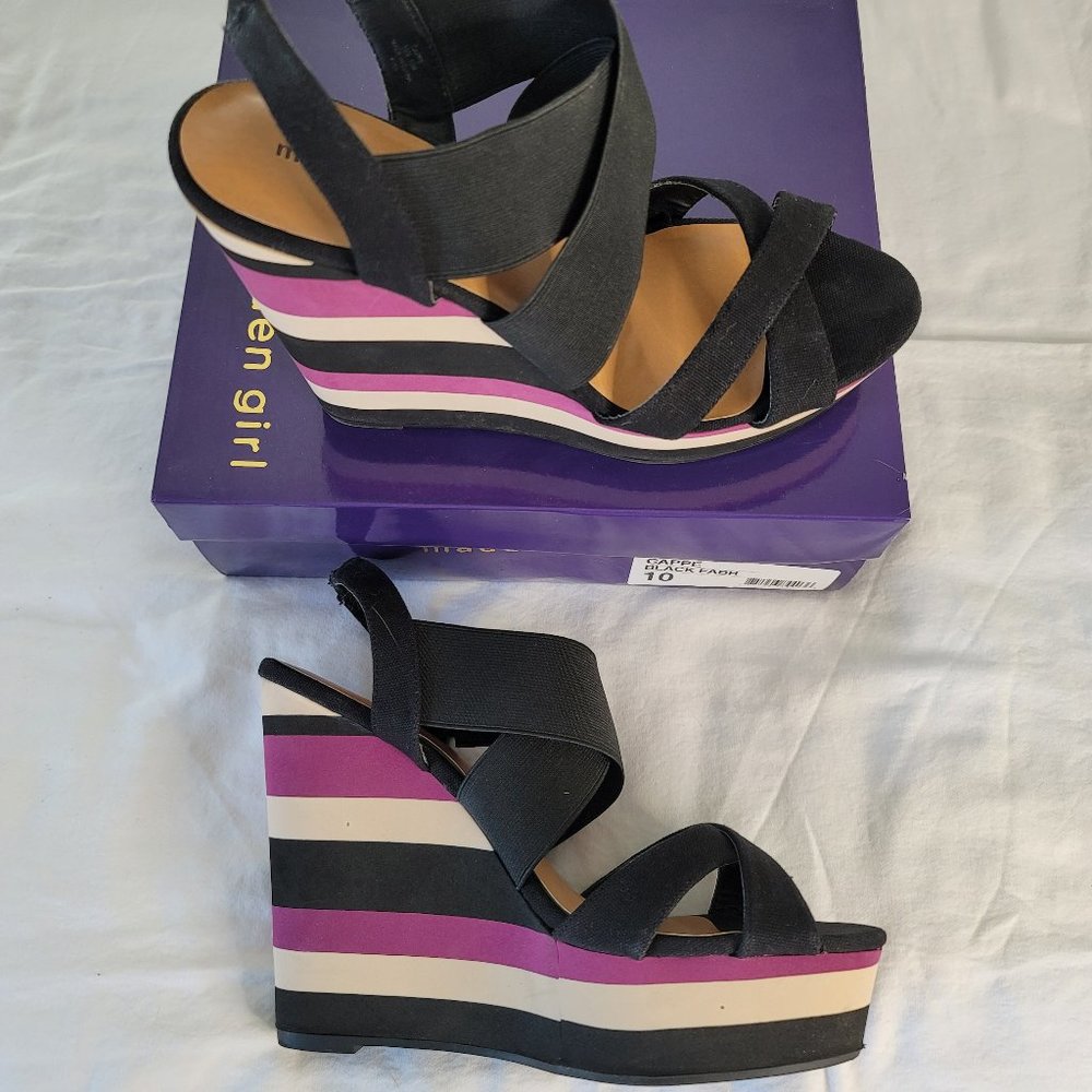 Madden Girl Platform Sandal "Cappe" Black/Purple/Off White - Size 10